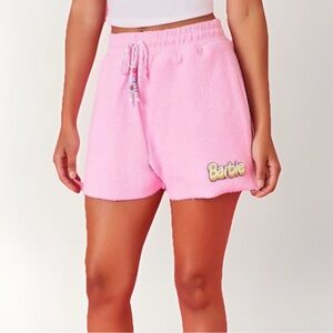 Barbie Logo x F21 Cotton French Beaded Terry Shorts Size XS Baby Pink Drawstring